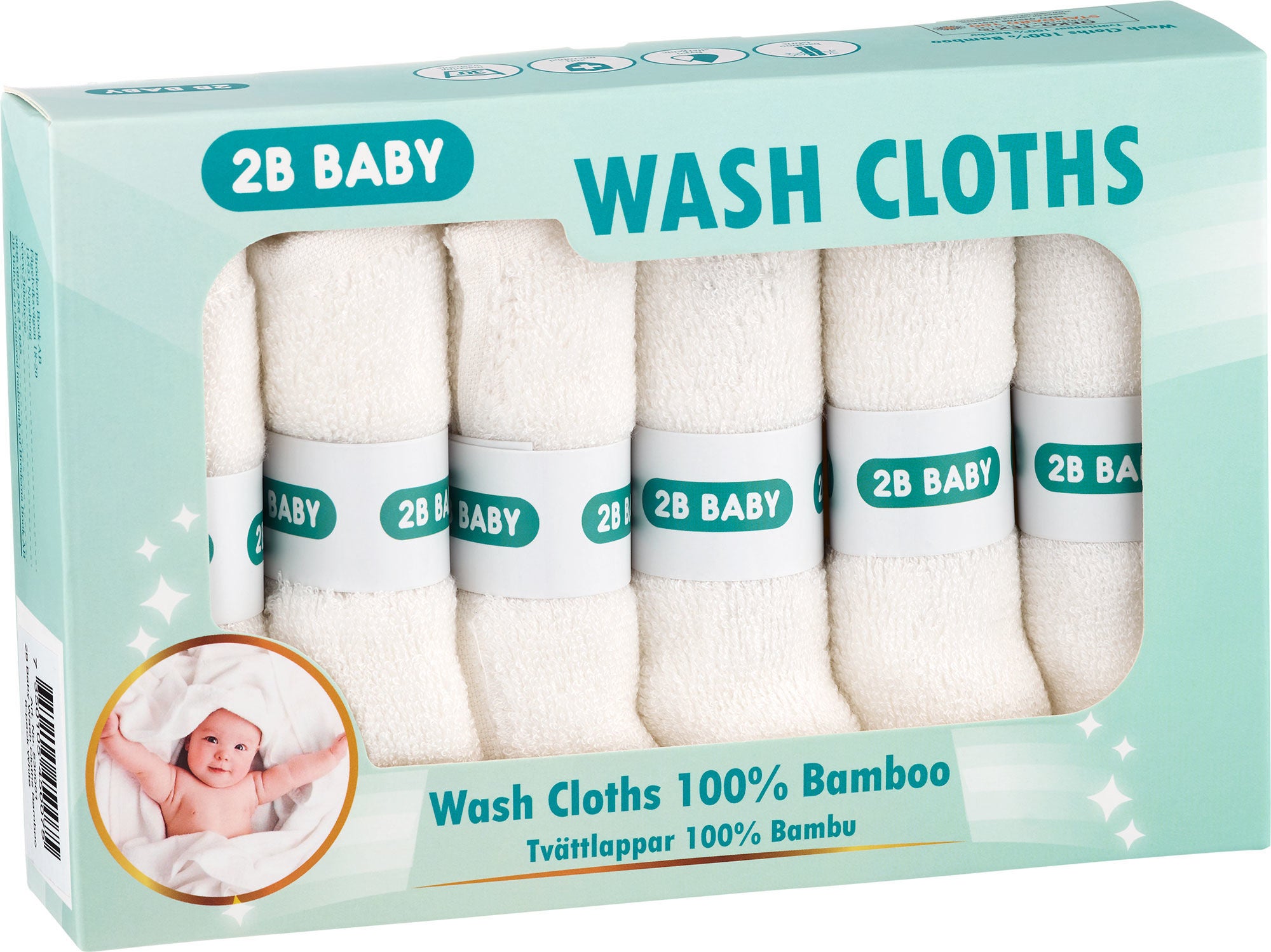 2B Baby Tvättlappar Bambu 6-pack
