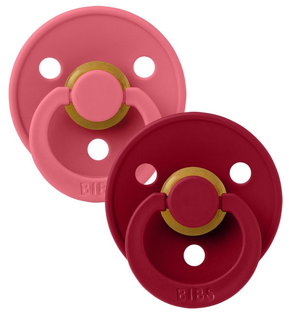 BIBS Colour Napp 2-pack Latex Stl 1 Rund|Coral/Ruby