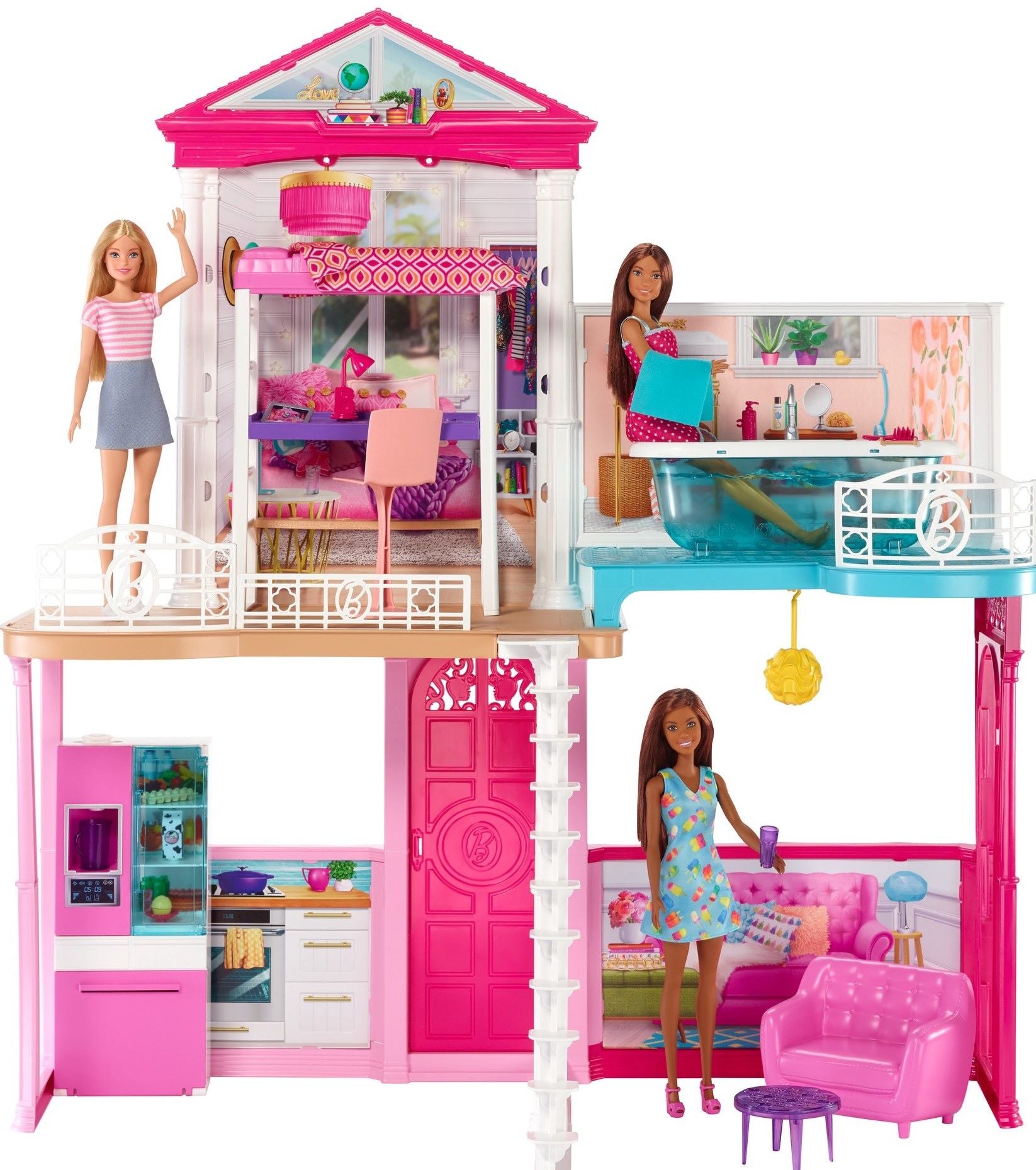 Barbie Hus Med Inredning Och 3 Dockor|