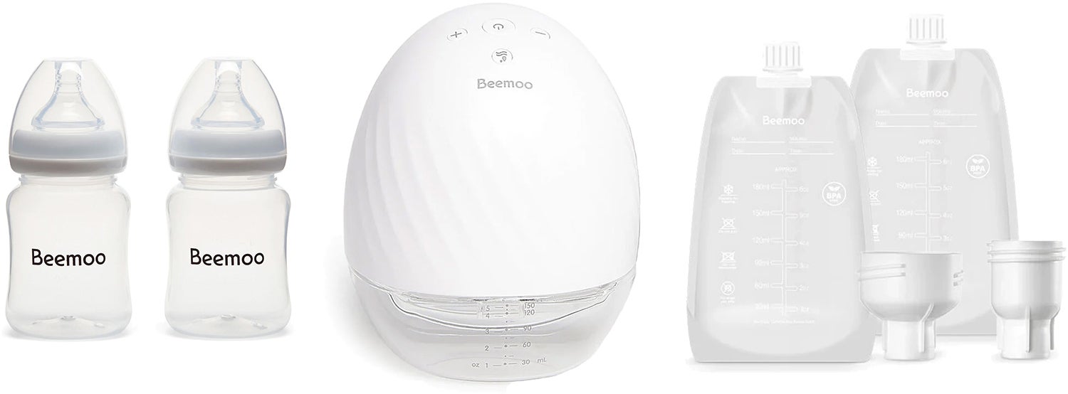 Beemoo CARE Wearable Elektrisk Bröstpump Singel inkl. Bröstmjölkspåsar &  Bröstmjölksflaska 180 ml 2-pack