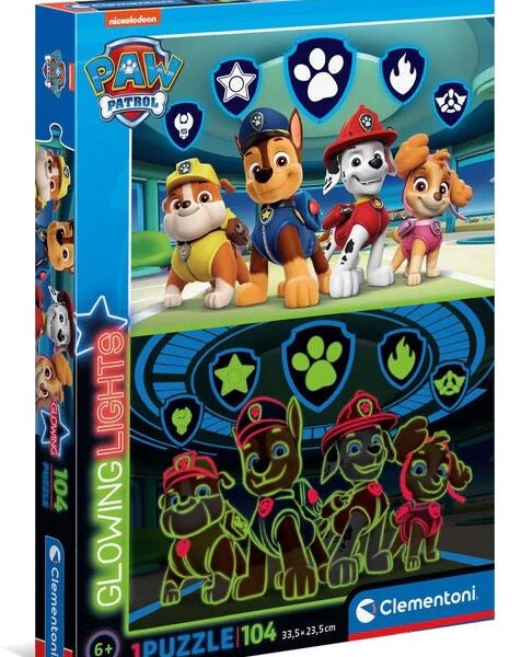 Clementoni Glowing Paw Patrol Barnpussel 104 Bitar