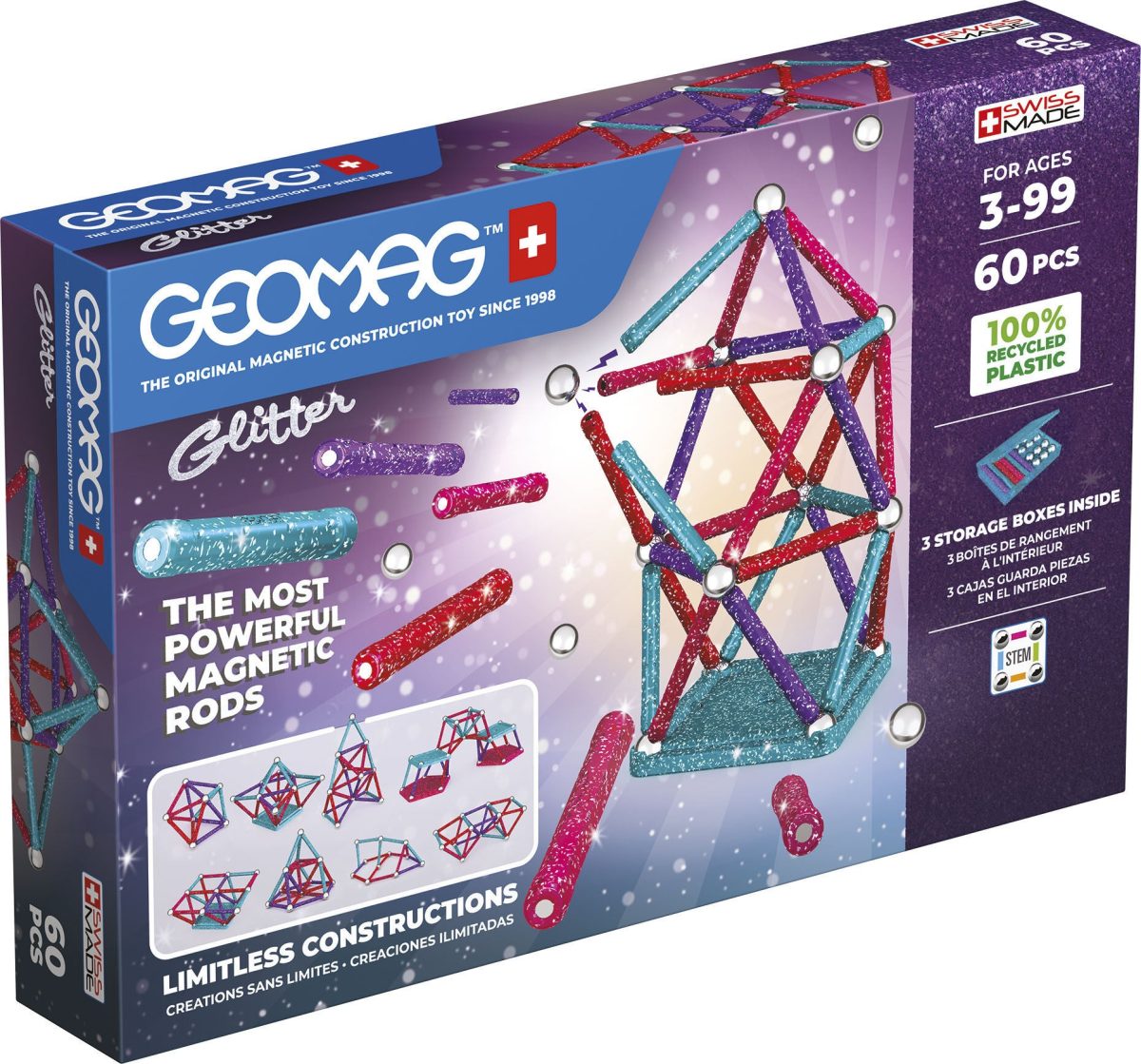 Geomag Byggsats 60 Bitar|Glitter