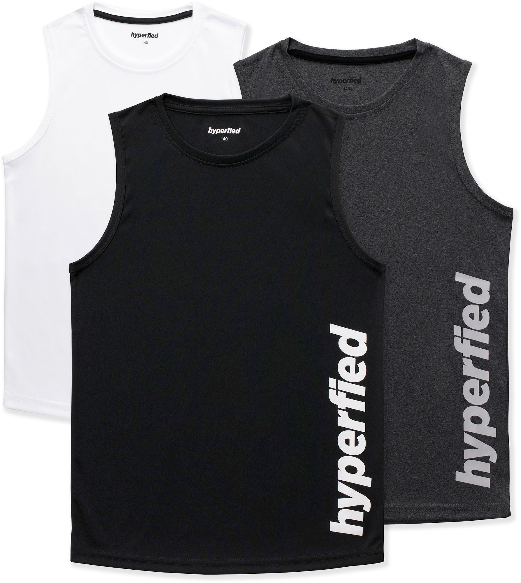 Hyperfied Bounce Tank Top 3-pack|Black/Grey Melange/White 160