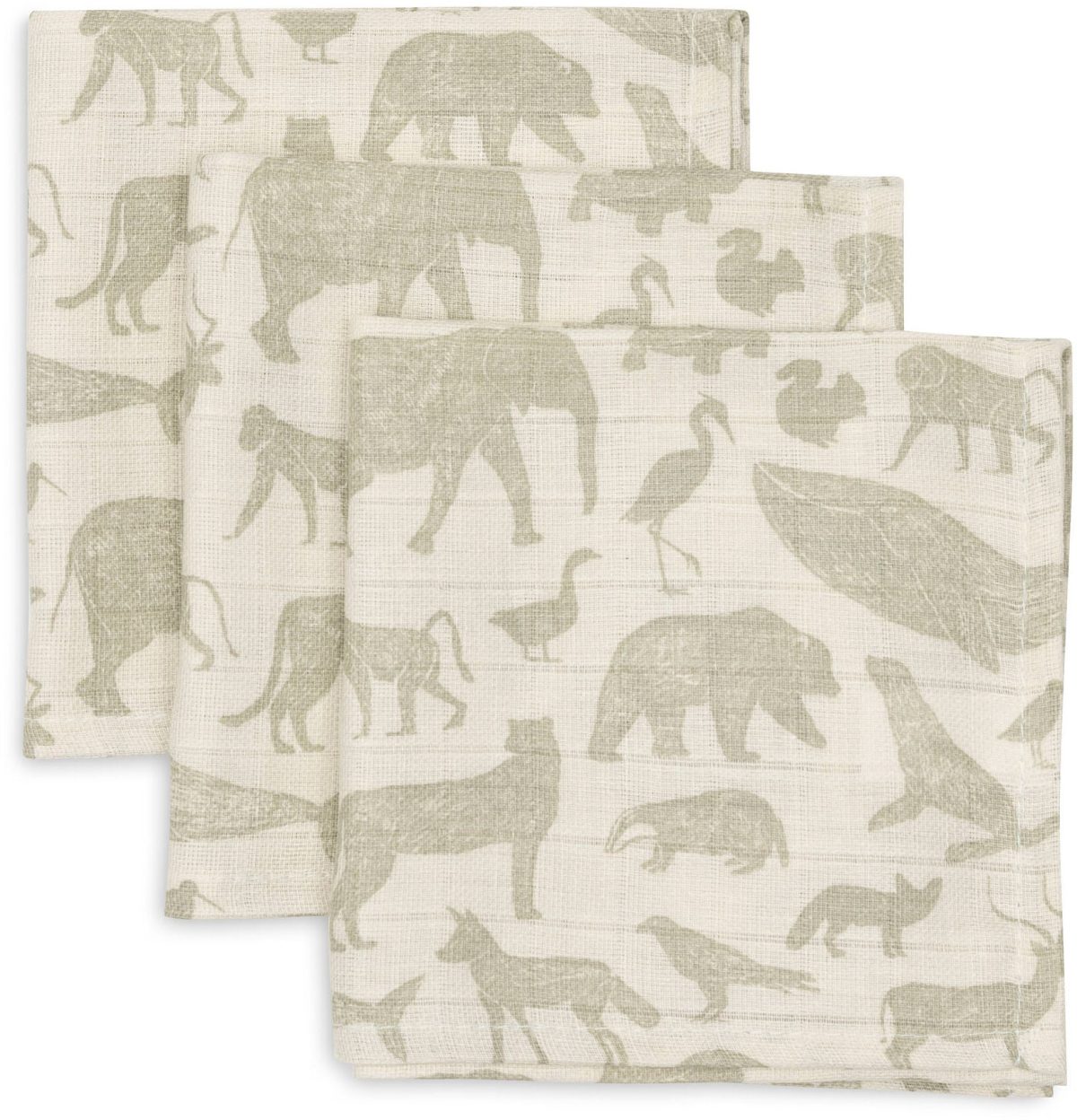 Jollein Muslin Tvättlappar 3-Pack|Animals Olive Green