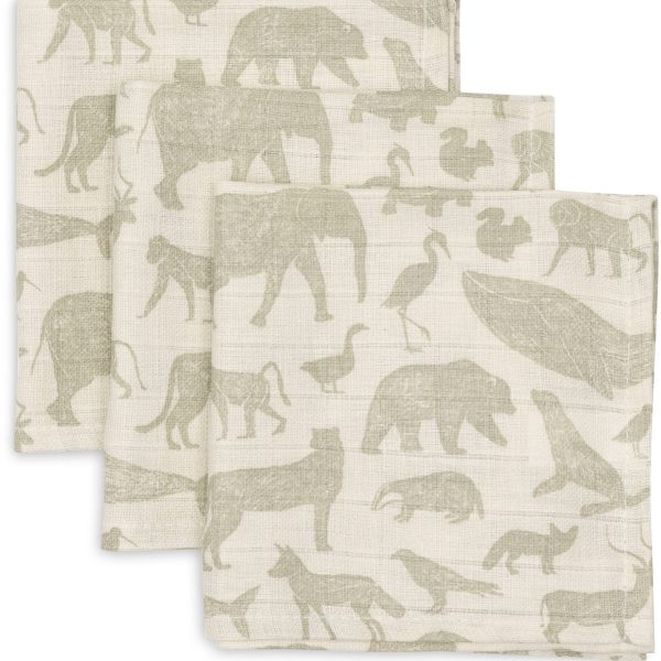 Jollein Muslin Tvättlappar 3-Pack|Animals Olive Green