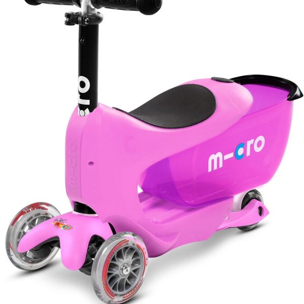 Micro Sparkcykel Med Förvaring Och Tryckstång Mini2go Deluxe Plus|Rosa