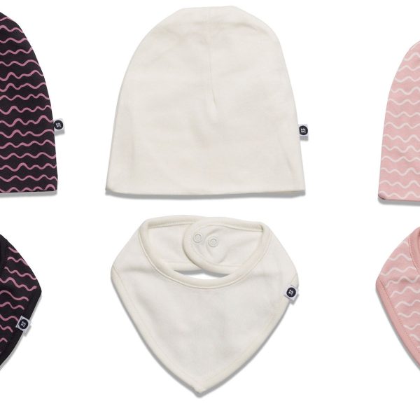 MiniMys Mössa &  Bib 6-Pack Yarn|Silver Pink 68-74