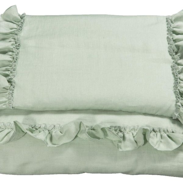 NG Baby Påslakanset 100x130 Volang|Sage Green