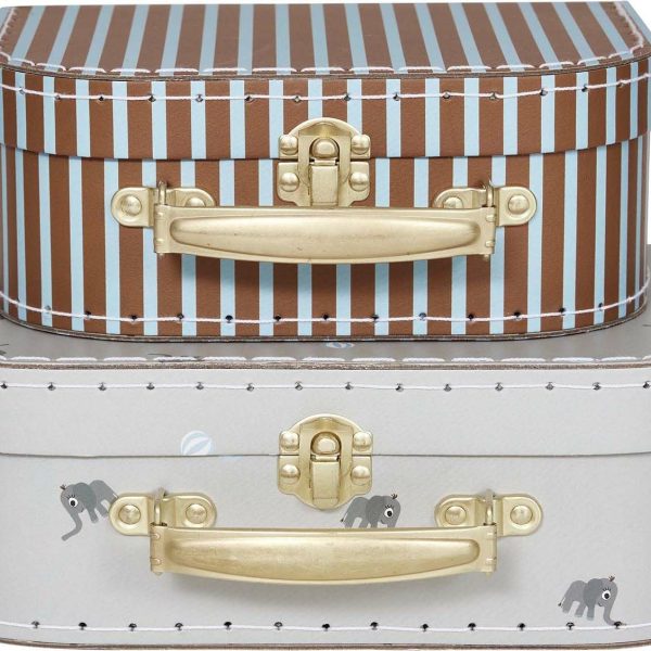 OYOY Mini Suitcase Elephant &  Stripe Förvaringsväska|Pale Blue