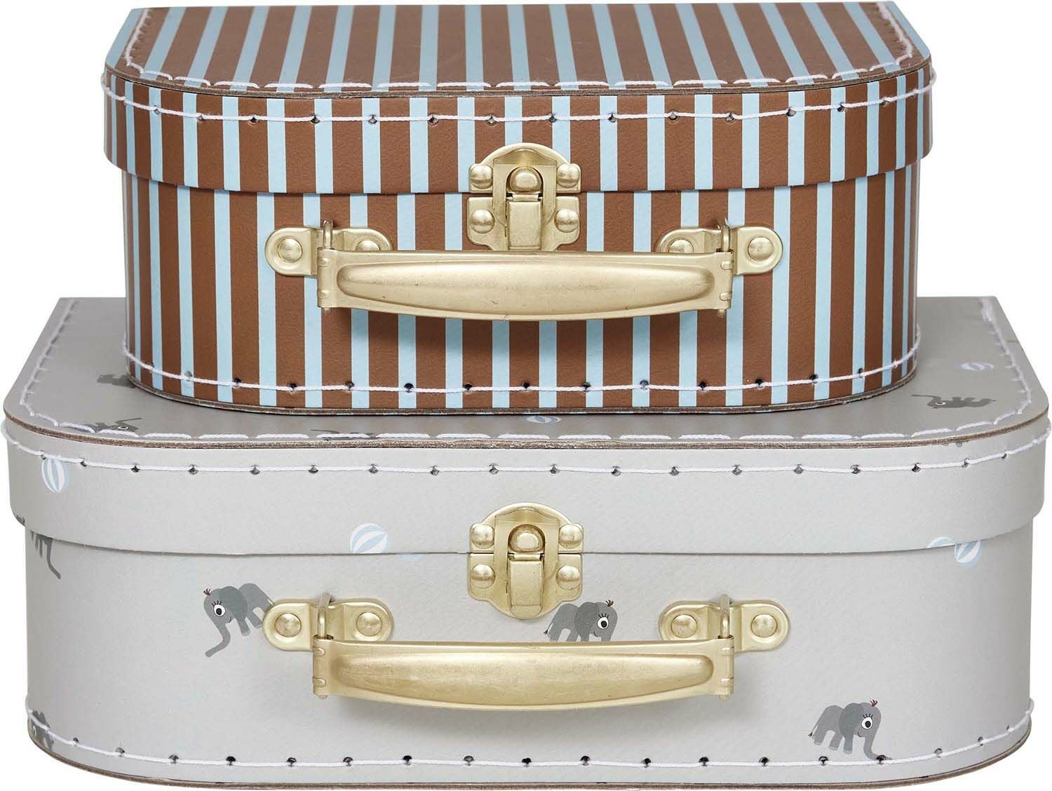 OYOY Mini Suitcase Elephant &  Stripe Förvaringsväska|Pale Blue