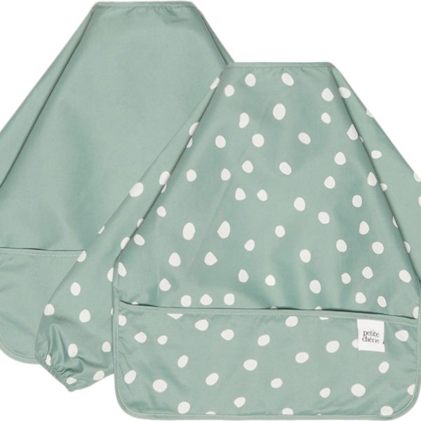 Petite Chérie Bib Long Sleeve 2-pack Haklapp|Smoke Green