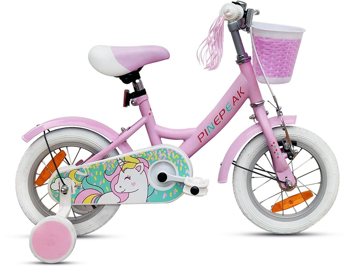 Pinepeak Unicorn Barncykel 12 tum|Rosa/Vit