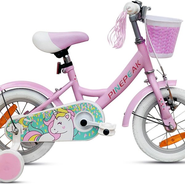 Pinepeak Unicorn Barncykel 12 tum|Rosa/Vit