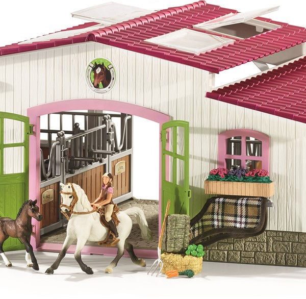 Schleich 42344 Stall med Hästar och Tillbehör|Vit