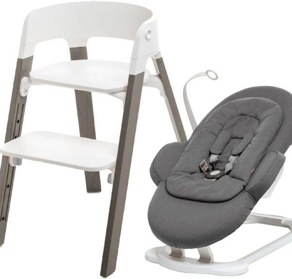 Stokke Steps Matstol inkl. Babysitter|White/Hazy Grey/Deep Grey