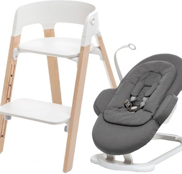 Stokke Steps Matstol inkl. Babysitter|White/Natural/Deep Grey