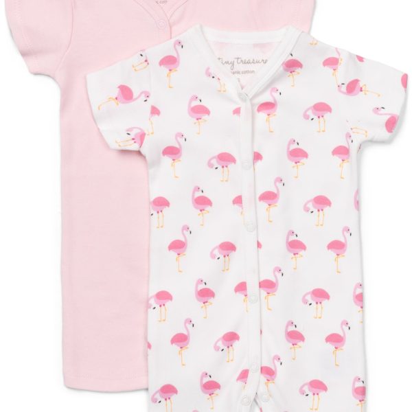 Tiny Treasure Summer Bodysuit 2-Pack|White/Flamingo 62