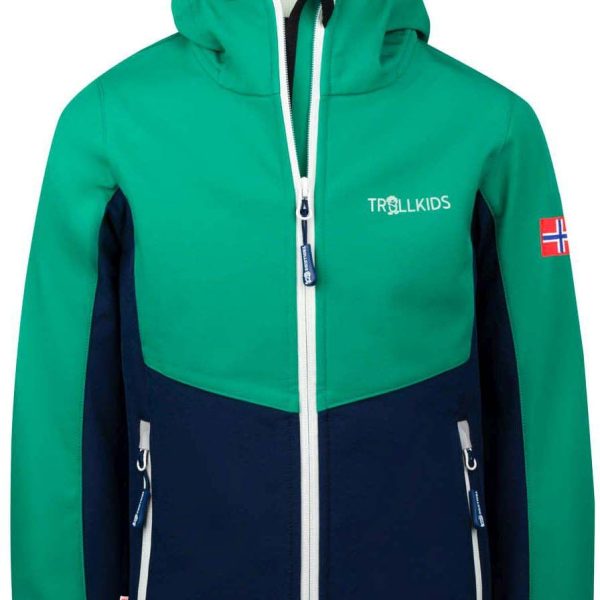 Trollkids Kristiansand Softshelljacka|Pepper Green/Navy/Cloudy Grey