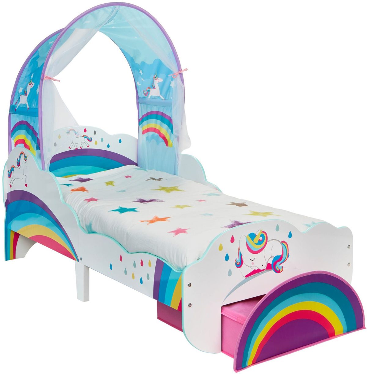 Unicorn and Rainbow Himmelsäng Med Förvaring140x70|