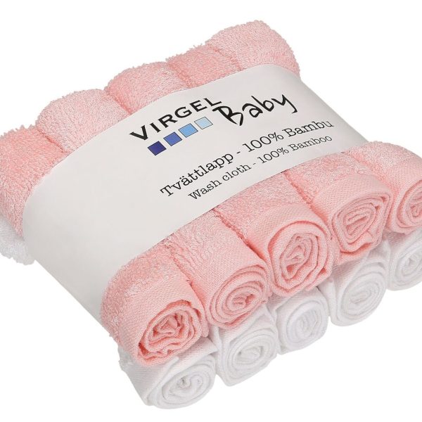 Virgel Tvättlapp Bambu 10-pack|Rosa/Vit