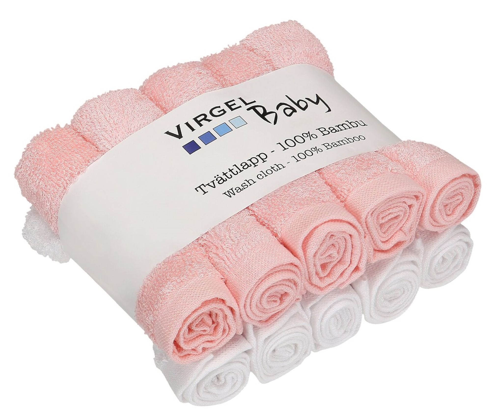 Virgel Tvättlapp Bambu 10-pack|Rosa/Vit